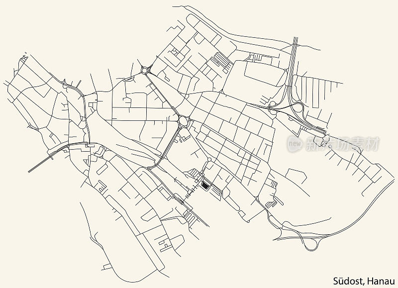 Street roads map of the SÜDOST MUNICIPALITY, HANAU